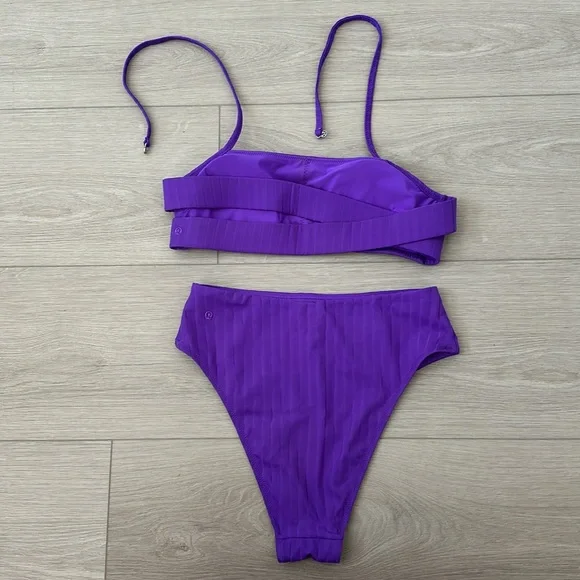Lululemon bikini ribbed halter criss cross back top, high waisted bottoms purple - Picture 9 of 9
